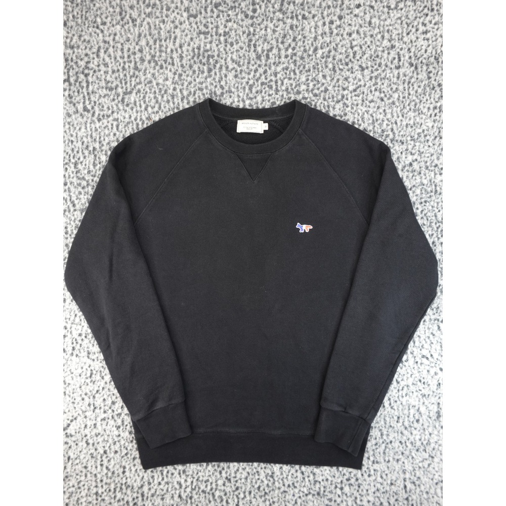 Maison Kitsune Sweatshirt Mens M Black Good Tricolor Fox Patch AM00302AT1504‎